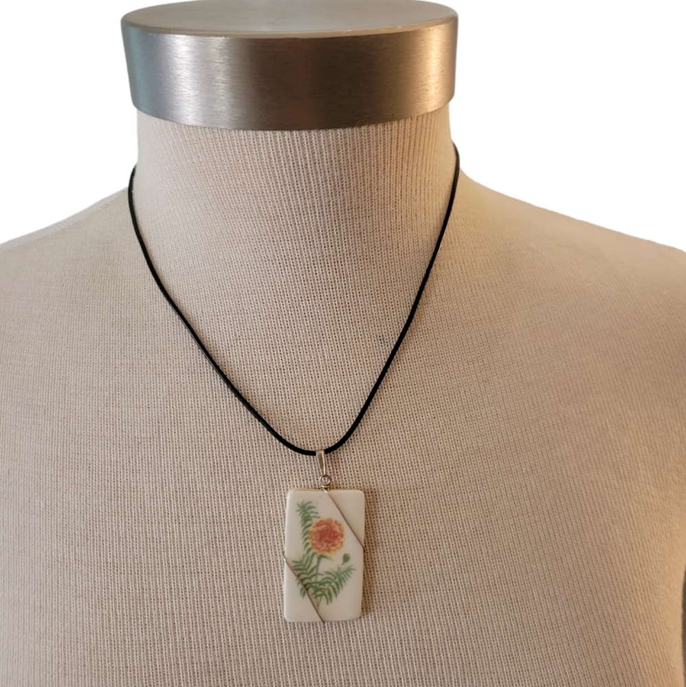 Hand Crafted Porcelain Floral Pendant Necklace